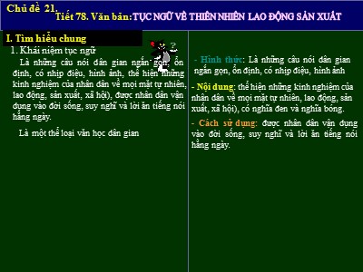 Bài giảng Ngữ Văn Lớp 7 - Tiết 78: Tục ngữ về thiên nhiên lao động sản xuất