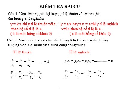 Bài giảng Đại số Khối 7 - Tiết 25, Bài 4: Một số bài toán về đại lượng tỉ lệ nghịch
