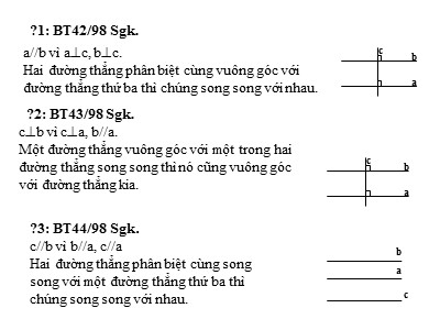 Bài giảng Hình học Lớp 7 - Bài 3: Quan hệ giữa tính vuông góc và tính song song (Chuẩn kiến thức)