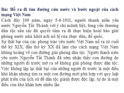 Bài giảng Ngữ Văn Lớp 7 - Bác Hồ ra đi tìm đường cứu nước và bước ngoặt của cách mạng Việt Nam