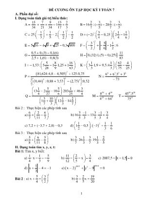 Đề cương ôn tập Toán Khối 7 - Học kì 1