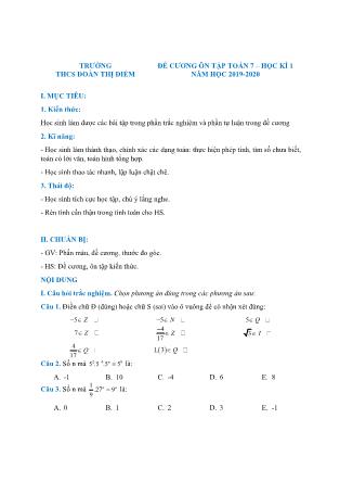 Đề cương ôn tập Toán Lớp 7 - Học kì - Năm học 2019-2020 - Trường THCS Đoàn Thị Điểm