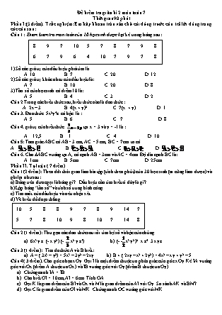 Đề kiểm tra môn Toán - Học kì 2