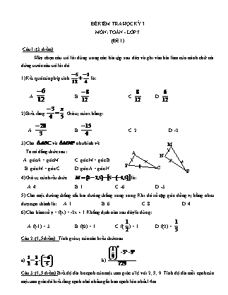 Đề kiểm tra môn Toán Lớp 7 - Học kì 1