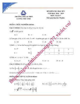 Đề kiểm tra môn Toán Lớp 7 - Học kì I - Năm học 2018-2019 - Trường THCS và THPT Lương Thế Vinh