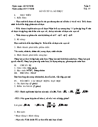 Giáo án Đại số Lớp 7 - Tiết 17: Số vô tỉ và số thực - Năm học 2020-2021