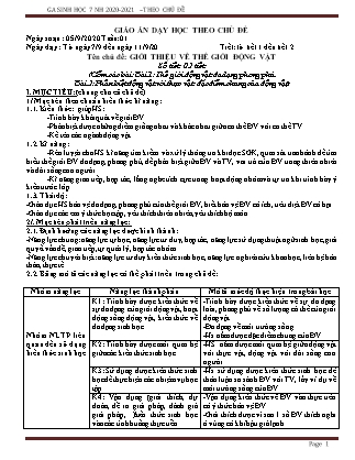 Giáo án dạy theo chủ đề môn Sinh học 7 - Chủ đề: Giới thiệu về thế giới động vật - Năm học 2020-2021