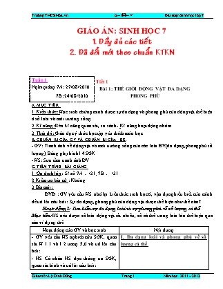 Giáo án Sinh học Lớp 7 - Năm học 2011-2012 - Lý Đình Dũng