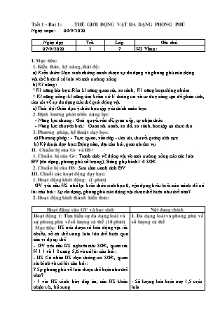 Giáo án Sinh học Lớp 7 - Năm học 2020-2021