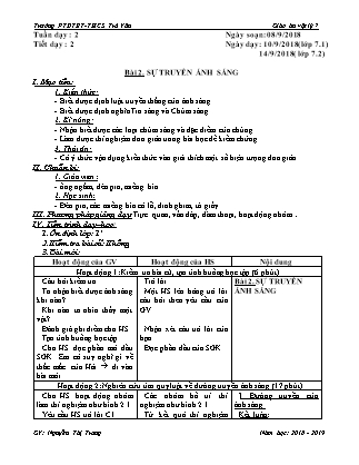 Giáo án Vật lý Lớp 7 - Bài 2: Sư truyền ánh sáng - Nguyễn Thị Trang