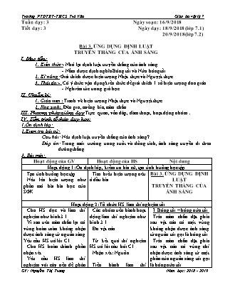 Giáo án Vật lý Lớp 7 - Bài 3: Ứng dụng đinh luật truyền thẳng của ánh sáng - Nguyễn Thị Trang