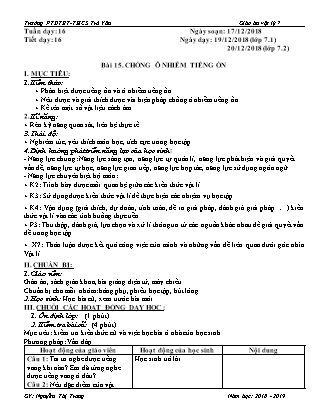 Giáo án Vật lý Lớp 7 - Tiết 16, Bài 15: Chống ô nhiêm tiếng ồn - Năm học 2018-2019 - Nguyễn Thị Trang