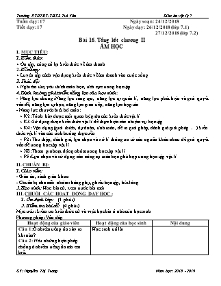 Giáo án Vật lý Lớp 7 - Tiết 17, Bài 16: Tổng kết chương II - Năm học 2018-2019 - Nguyễn Thị Trang