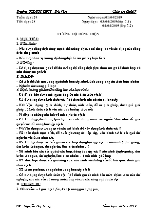 Giáo án Vật lý Lớp 7 - Tiết 28: Cường độ dòng điện - Năm học 2018-2019 - Nguyễn Thị Trang