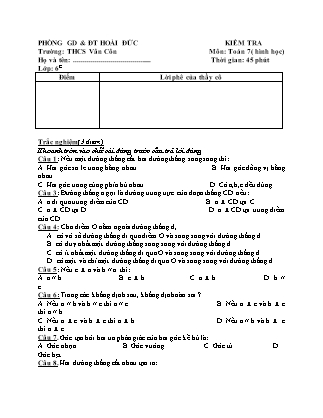 Bài kiểm tra Hình học Lớp 7 - Trường THCS Vân Côn