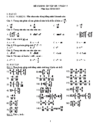 Đề cương ôn tập học kỳ I môn Toán Lớp 7 - Năm học 2020-2021