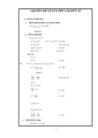 Giáo án dạy thêm môn Toán - Chuyên đề : Lũy thừa số hữu tỉ