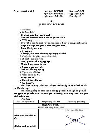 Giáo án Hình học Lớp 7 - Năm học 2016-2017
