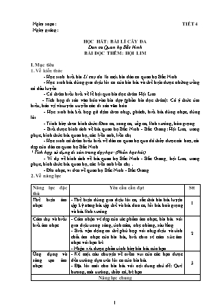 Giáo án Âm nhạc Lớp 7 - Tiết 4: Học hát bài Lí cây đa. Bài đọc thêm: Hội Lim