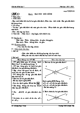 Giáo án Hình học 7 - Năm học 2021-2022 - Hoàng Ngọc Trình