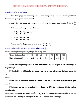 Bài tập Đại số 7 - Chủ đề 10: Đại lượng tỉ lệ thuận. Bài toán liên quan