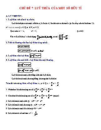 Bài tập Đại số 7 - Chủ đề 7: Lũy thừa của một số hữu tỉ