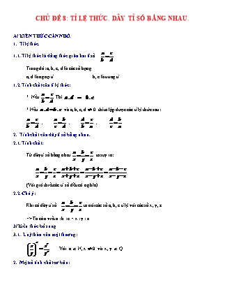 Bài tập Đại số 7 - Chủ đề 8: Tỉ lệ thức. Dãy tỉ số bằng nhau