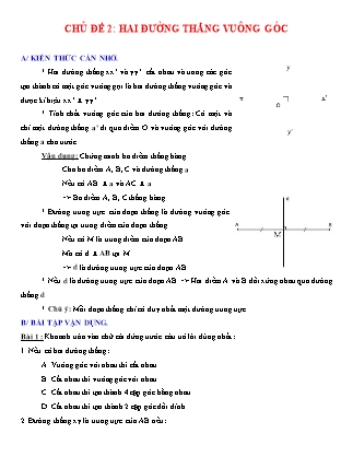 Bài tập Hình học 7 - Chủ đề 2: Hai đường thẳng vuông góc