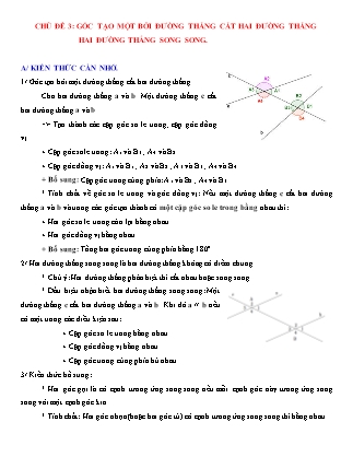 Bài tập Hình học 7 - Chủ đề 3: Góc tạo một bởi đường thẳng cắt hai đường thẳng