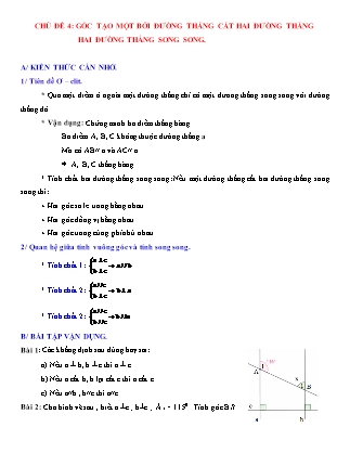 Bài tập Hình học 7 - Chủ đề 4: Góc tạo một bởi đường thẳng cắt hai đường thẳng song song