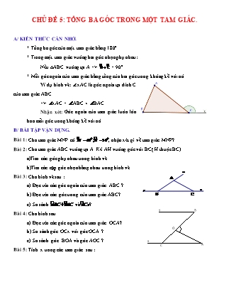 Bài tập Hình học 7 - Chủ đề 5: Tổng ba góc trong một tam giác