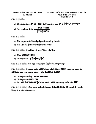 Đề giao lưu học sinh giỏi cấp huyện môn Toán 7 (Có đáp án) - Năm học 2017-2018 - Phòng giáo dục và đào tạo Bố Trạch