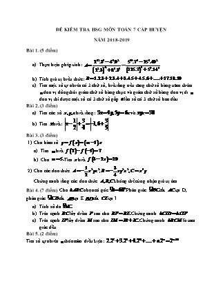 Đề kiểm tra học sinh giỏi môn Toán 7 cấp huyện (Có đáp án) - Năm học 2018-2019
