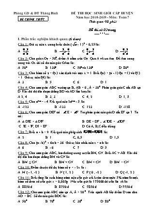 Đề thi học sinh giỏi cấp huyện môn Toán 7 (Có đáp án) - Năm học 2018-2019 - Phòng GD & ĐT Thăng Bình