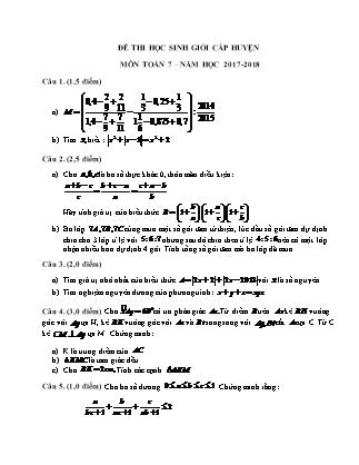 Đề thi học sinh giỏi cấp huyện môn Toán Lớp 7 (Có đáp án) - Năm học 2017-2018