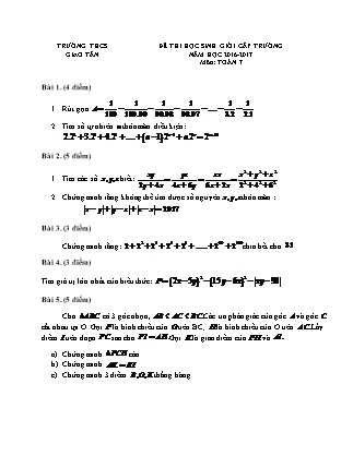 Đề thi học sinh giỏi cấp trường môn Toán 7 (Có đáp án) - Năm học 2016-2017 - Trường THCS Giao Tân