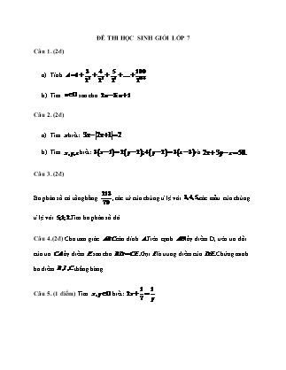 Đề thi học sinh giỏi Lớp 7 môn Toán học (Có đáp án)