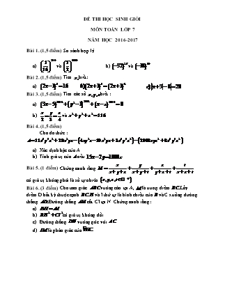Đề thi học sinh giỏi môn Toán Lớp 7 (Có đáp án) - Năm học 2016-2017