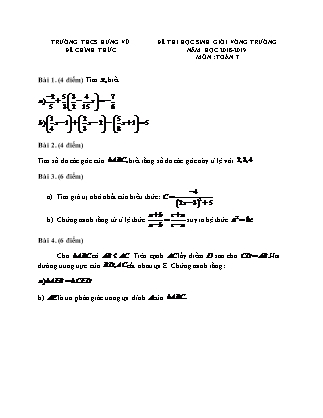 Đề thi học sinh giỏi vòng trường môn Toán 7 (Có đáp án) - Năm học 2018-2019 - Trường THCS Hưng Vũ