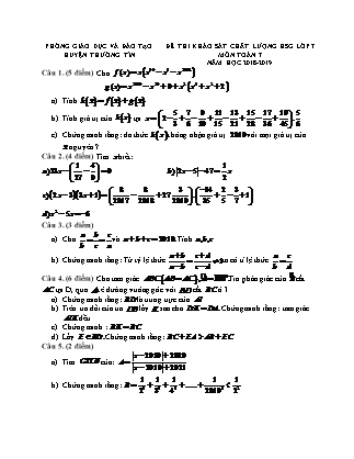 Đề thi khảo sát chất lượng học sinh giỏi môn Toán 7 (Có đáp án) - Năm học 2018-2019 - Phòng giáo dục và đào tạo huyện Thường Tín