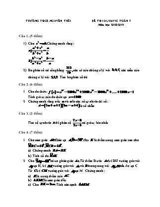 Đề thi Olympic môn Toán 7 (Có đáp án) - Năm học 2018-2019 - Trường THCS Nguyễn Trãi
