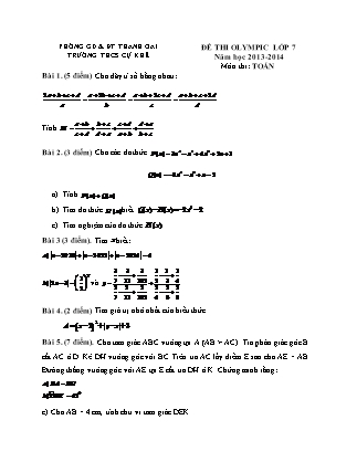 Đề thi Olympic môn Toán Lớp 7 (Có đán án) - Năm học 2013-2014 - Trường THCS Cự Khê