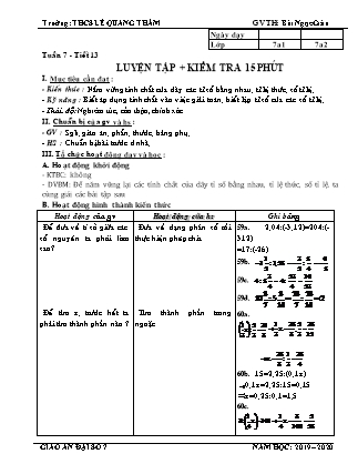 Giáo án Đại số 7 - Tiết 13 đến 20 - Năm học 2019-2020 - Bùi Ngọc Giàu
