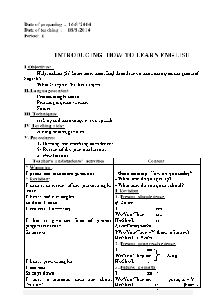 Giáo án English 7 - Chương trình cả năm - Năm học 2014-2015