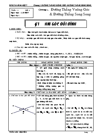 Giáo án Hình học 7 - Chương 1: Đường thẳng vuông góc và đường thẳng song song - Trần Hải Nguyên