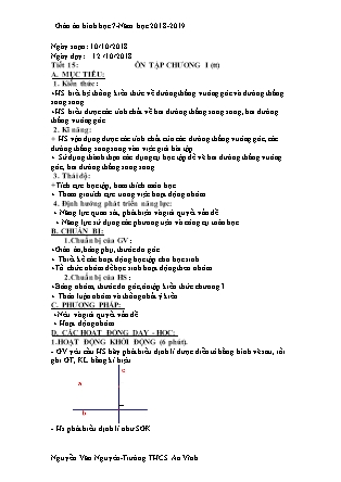 Giáo án Hình học 7 - Tiết 15: Ôn tập chương I (Tiếp theo) - Năm học 2018-2019 - Nguyễn Văn Nguyên