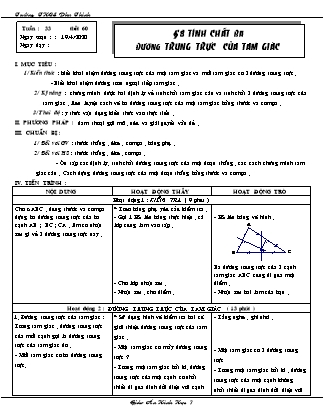 Giáo án Hình học 7 - Tiết 60, Bài 8: Tính chất ba đường trung trực của tam giác - Năm học 2019-2020 - Trường THCS Phu Thinh