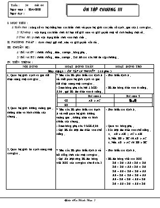 Giáo án Hình học 7 - Tiết 64: Ôn tập chương III - Năm học 2019-2020 - Trường THCS Phu Thinh