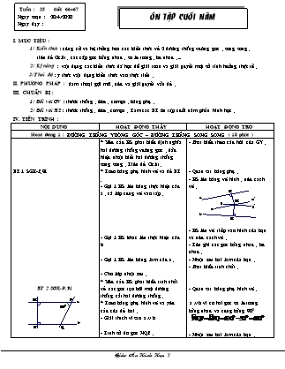 Giáo án Hình học 7 - Tiết 66+67: Ôn tập cuối năm - Năm học 2019-2020 - Trường THCS Phu Thinh