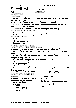 Giáo án Hình học 7 - Tiết 9+10 - Năm học 2018-2019 - Nguyễn Văn Nguyên